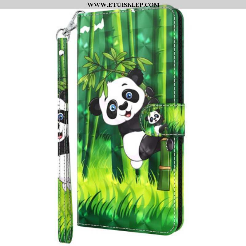 Etui Folio do Oppo A54 5G / A74 5G z Łańcuch Panda I Bambus Z Smyczą